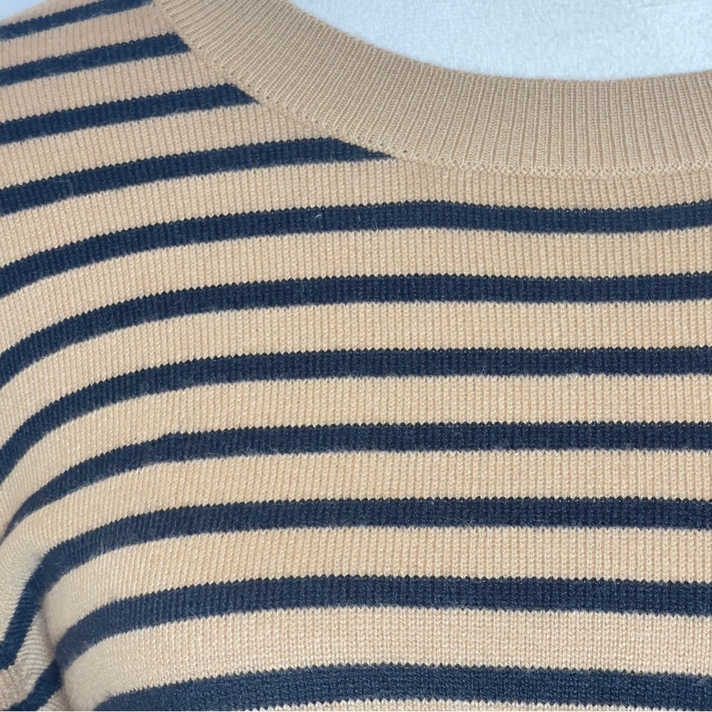 LOFT Tan and Black Classic Striped Sweater Women’s Medium - Picture 6 of 11